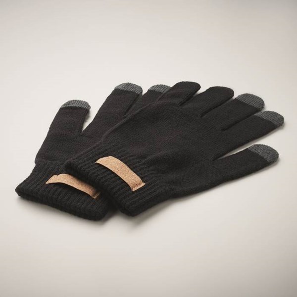Obrázky: Čierne hmatové rukavice z RPET s korkovým štítkom, Obrázok 3