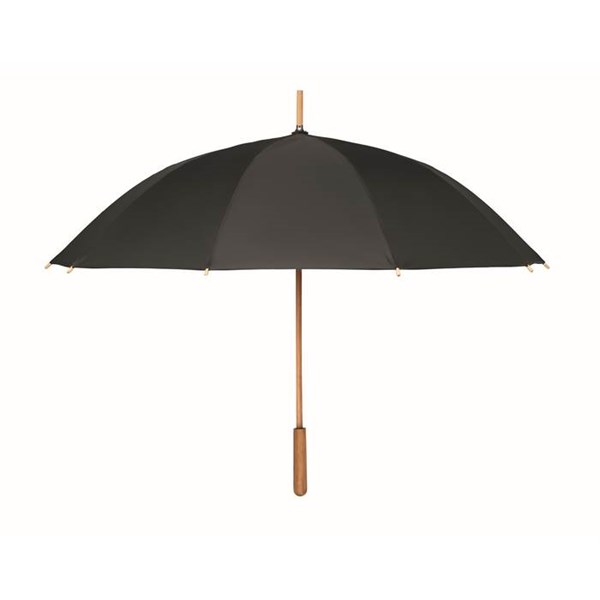 Obrázky: Čierny vetru odolný RPET dáždnik s bamb. rukoväťou, Obrázok 3