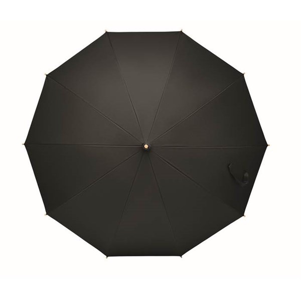 Obrázky: Čierny vetru odolný RPET dáždnik s bamb. rukoväťou, Obrázok 6