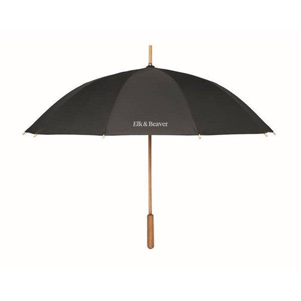 Obrázky: Čierny vetru odolný RPET dáždnik s bamb. rukoväťou, Obrázok 8