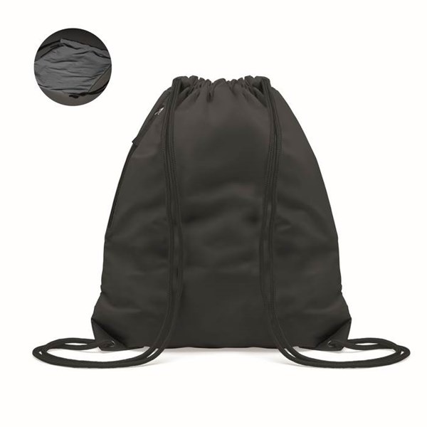 Obrázky: Čierny lesklý sťahovací ruksak, bočné vrecko