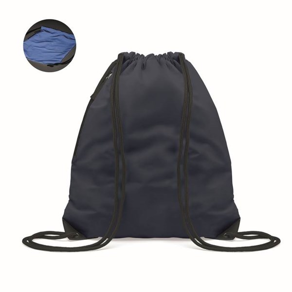 Obrázky: Modrý lesklý sťahovací ruksak, bočné vrecko