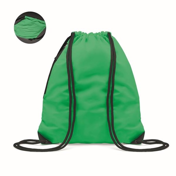 Obrázky: Zelený lesklý sťahovací ruksak, bočné vrecko