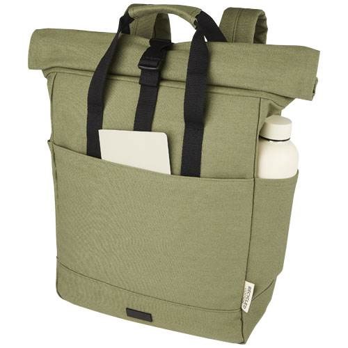Obrázky: olívový ruksak na notebook z recyk.plátna GRS,15 l, Obrázok 4