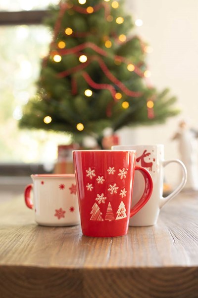 Obrázky: Vianočný  červený porcelánový hrnček 380 ml, Obrázok 2