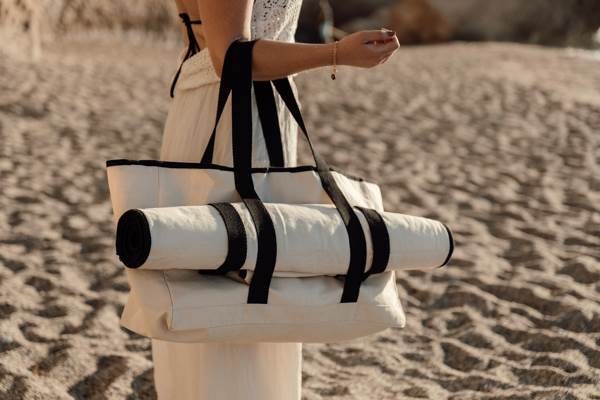 Obrázky: Bielo/čierna plážová taška VINGA, recykl. canvas, Obrázok 4