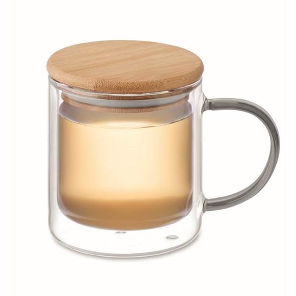 Obrázky: Dvojstenný sklenený hrnček 300ml, šedé ucho, Obrázok 2