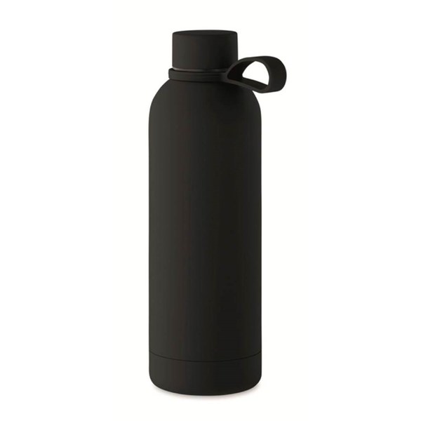 Obrázky: Čierna termoska 500ml z rec. ocele, pogum.povrch