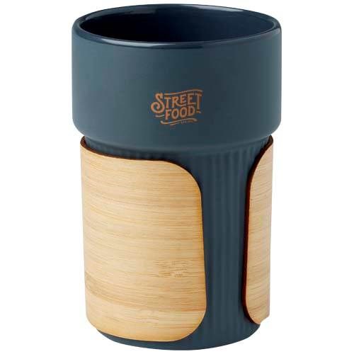 Obrázky: Modrý 340ml keram. hrnček s bambusovým návlekom, Obrázok 6