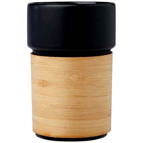 Obrázky: Čierny 340ml keram. hrnček s bambusovým návlekom, Obrázok 3
