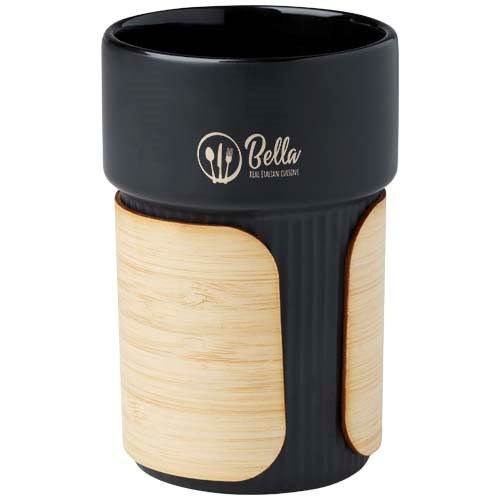 Obrázky: Čierny 340ml keram. hrnček s bambusovým návlekom, Obrázok 6