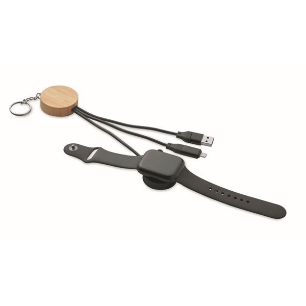 Obrázky: Bambus. prívesok na kľúče s káblom 4v1, čierny, Obrázok 2