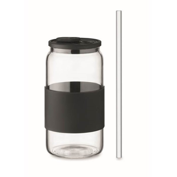 Obrázky: Borosilikát. pohár 550ml, slamka, čierne viečko, Obrázok 3