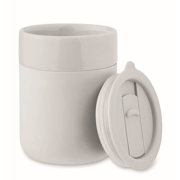 Obrázky: Keram. pohárik 330 ml s odním. návlekom, biela, Obrázok 2