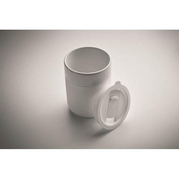 Obrázky: Keram. pohárik 330 ml s odním. návlekom, biela, Obrázok 4