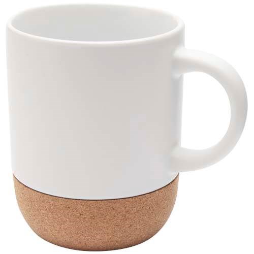 Obrázky: Matný keram. hrnček 300 ml s korkom, biela