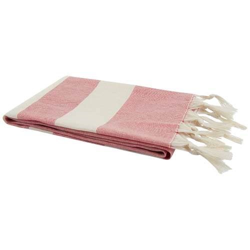 Obrázky: Recykl.uterák so strapcami,147x 75,5 cm, červená