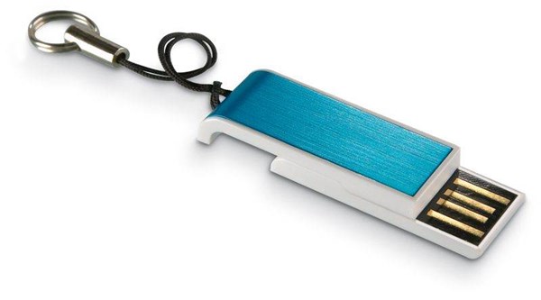 Obrázky: Datamin modrý vysúvací USB disk s pútkom 64GB