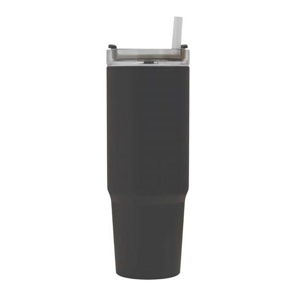 Obrázky: Čierny dvojstenný termohrnček 900ml,slamka a ucho, Obrázok 3