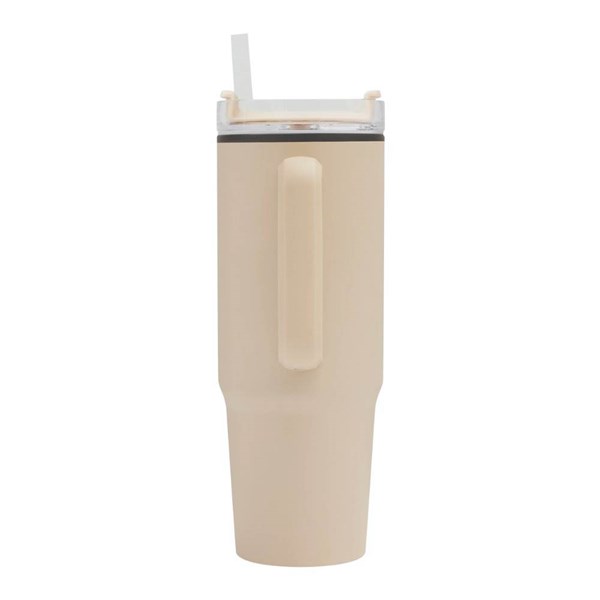 Obrázky: Béžový dvojstenný termohrnček 900ml,slamka a ucho, Obrázok 5