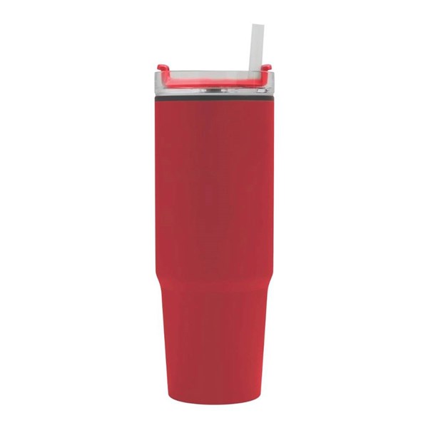 Obrázky: Červený dvojstenný termohrnček 900ml,slamka a ucho, Obrázok 4