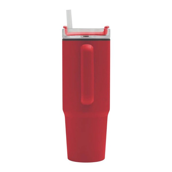 Obrázky: Červený dvojstenný termohrnček 900ml,slamka a ucho, Obrázok 5