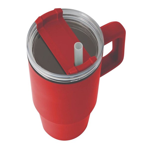 Obrázky: Červený dvojstenný termohrnček 900ml,slamka a ucho, Obrázok 6