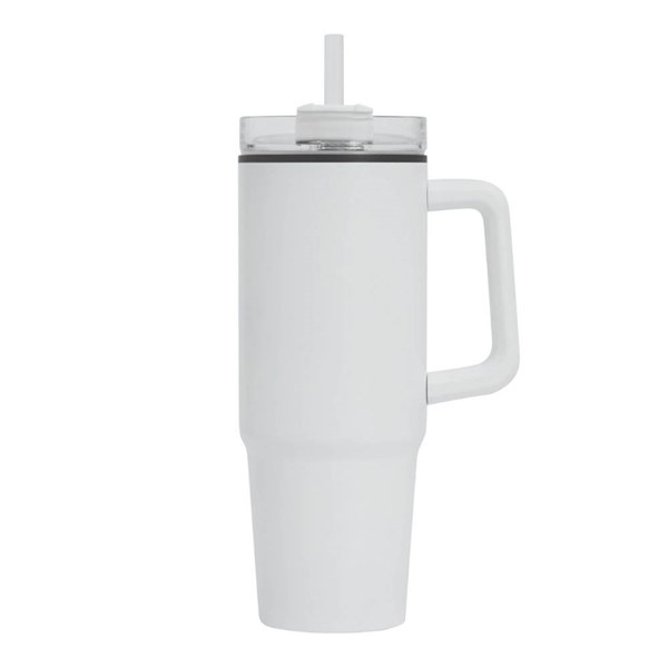 Obrázky: Biely dvojstenný termohrnček 900ml,slamka a ucho, Obrázok 2