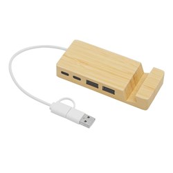 Obrázky: Štvorportový bambusový USB rozbočovač so stojanom