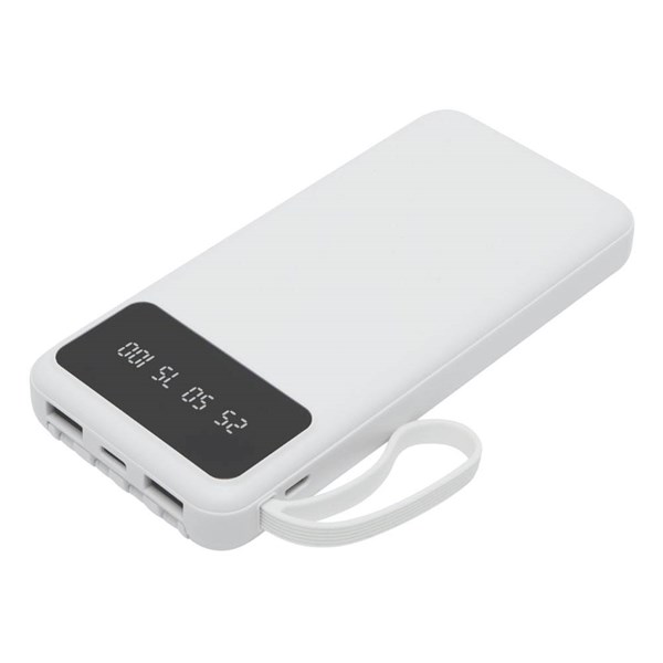 Obrázky: Biela powerbanka 10 000 mAh s káblami a displejom