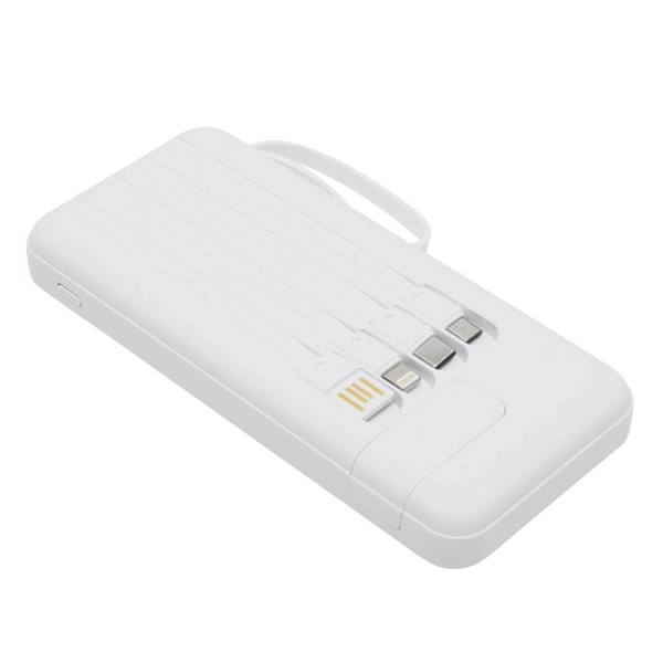 Obrázky: Biela powerbanka 10 000 mAh s káblami a displejom, Obrázok 2