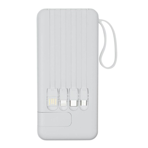 Obrázky: Biela powerbanka 10 000 mAh s káblami a displejom, Obrázok 4