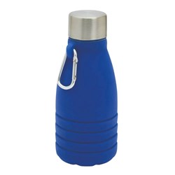 Obrázky: Modrá skladacia silik.fľaša s karabínou, 550ml