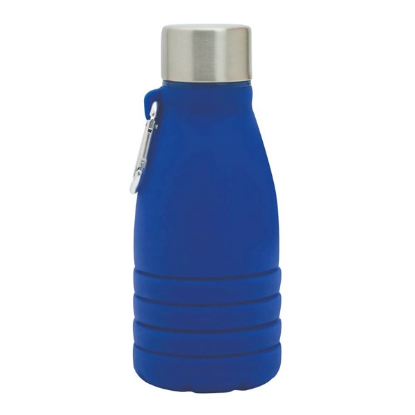 Obrázky: Modrá skladacia silik.fľaša s karabínou, 550ml, Obrázok 2
