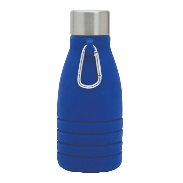 Obrázky: Modrá skladacia silik.fľaša s karabínou, 550ml, Obrázok 4