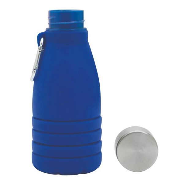 Obrázky: Modrá skladacia silik.fľaša s karabínou, 550ml, Obrázok 6