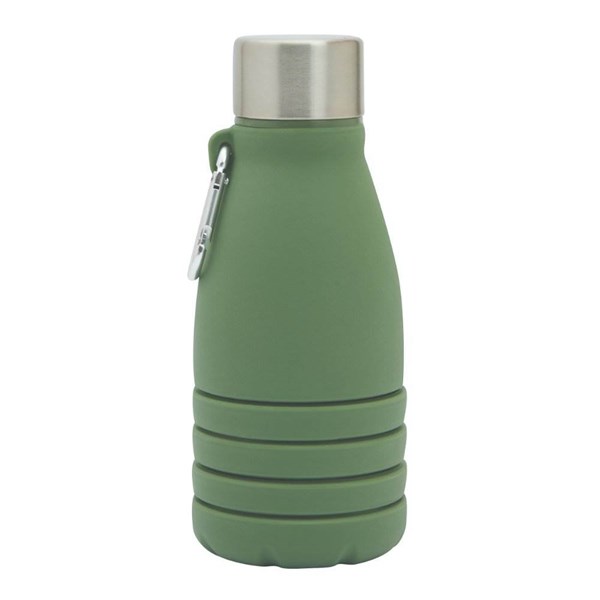 Obrázky: Zelená skladacia silik.fľaša s karabínou, 550ml, Obrázok 2
