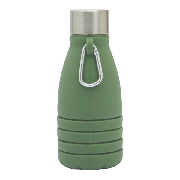 Obrázky: Zelená skladacia silik.fľaša s karabínou, 550ml, Obrázok 4