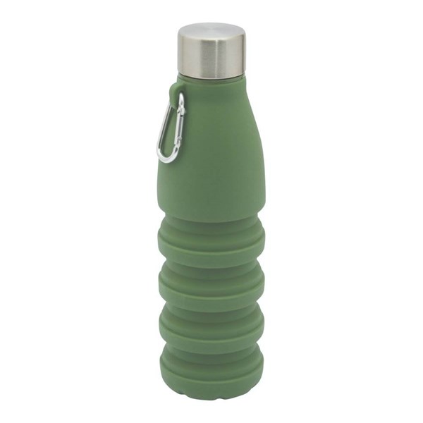 Obrázky: Zelená skladacia silik.fľaša s karabínou, 550ml, Obrázok 5