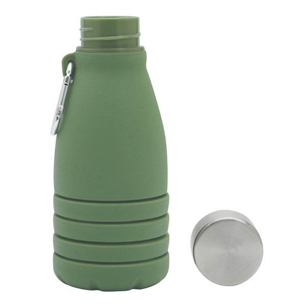 Obrázky: Zelená skladacia silik.fľaša s karabínou, 550ml, Obrázok 6