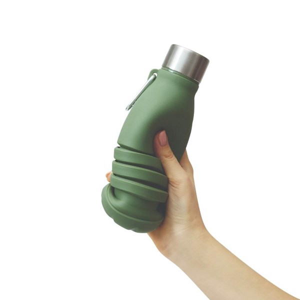 Obrázky: Zelená skladacia silik.fľaša s karabínou, 550ml, Obrázok 9