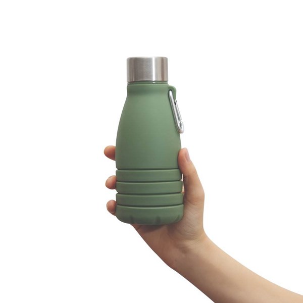 Obrázky: Zelená skladacia silik.fľaša s karabínou, 550ml, Obrázok 10