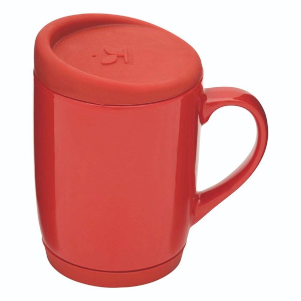 Obrázky: Červený keramický hrnček 350ml s viečom