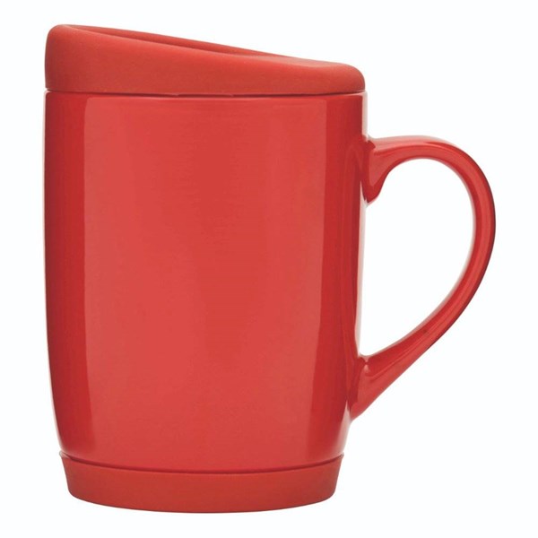 Obrázky: Červený keramický hrnček 350ml s viečom, Obrázok 3