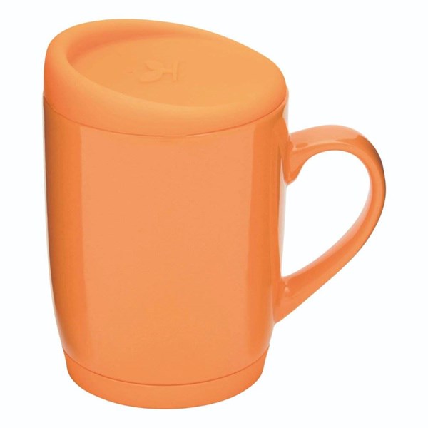 Obrázky: Oranžový keramický hrnček 350ml s viečom
