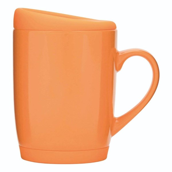 Obrázky: Oranžový keramický hrnček 350ml s viečom, Obrázok 3