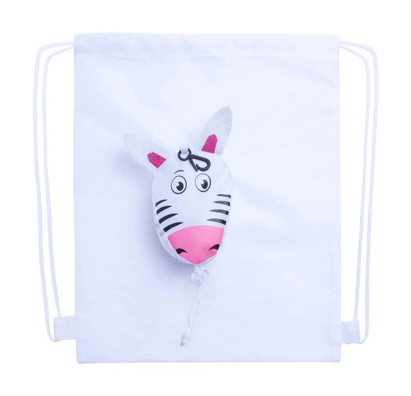 Obrázky: Biely skladací ruksačik s karabínou, zebra