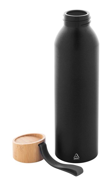 Obrázky: Čierna fľaša 600ml, recyk. hliník a silik.pútko, Obrázok 2