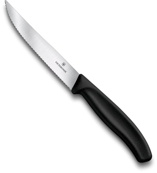 Obrázky: Čierny steakový nôž s vlnovkovým ostrím 12 cm, Obrázok 2