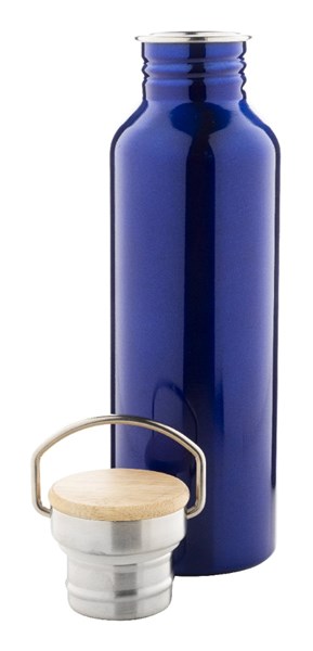 Obrázky: Modrá nerez. fľaša 750ml,bambus.viečko v krab.